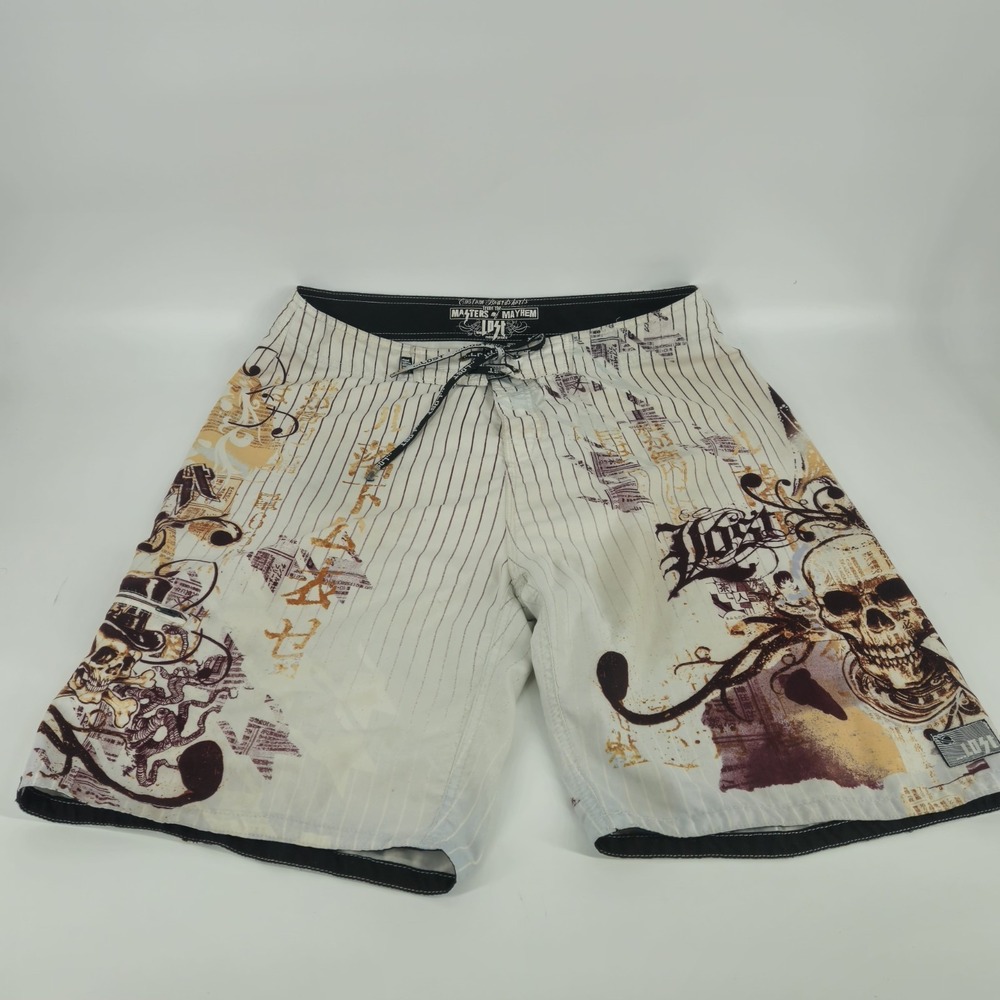 Lost Enterprises Men's Size 38 Masters of Mayhem Skulls Board Shorts Surf Swim